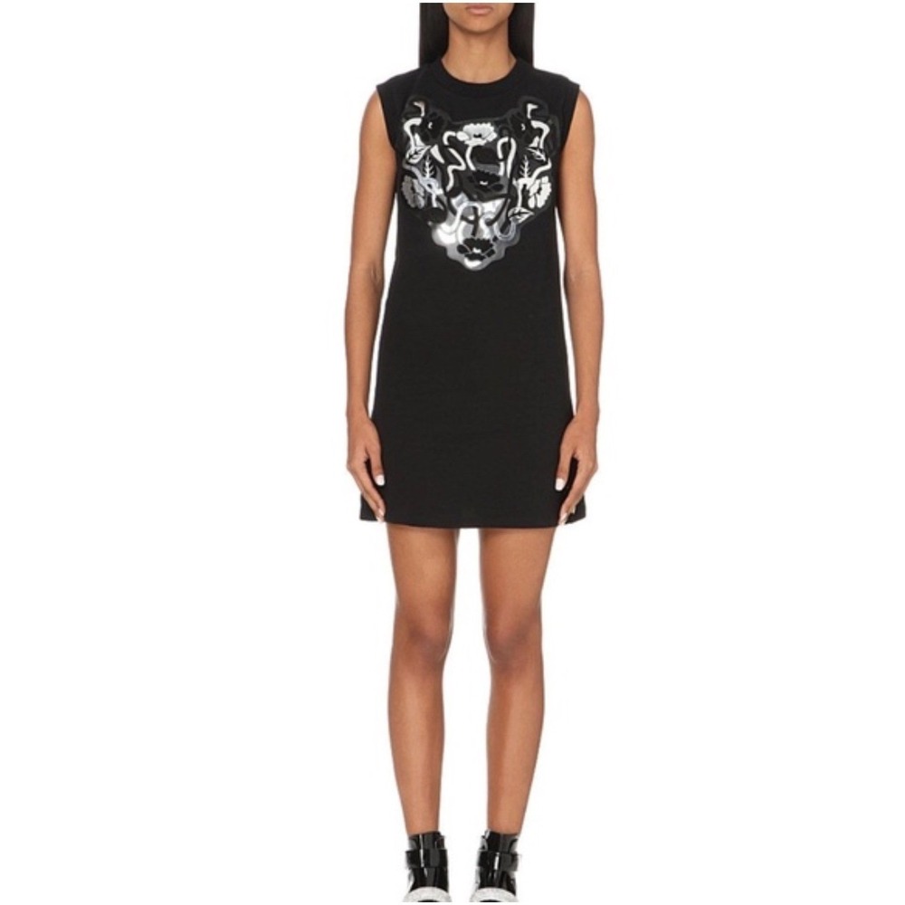 Christopher Kane Black Sleeveless Sweatshirt Dress Metallic Floral Applique M